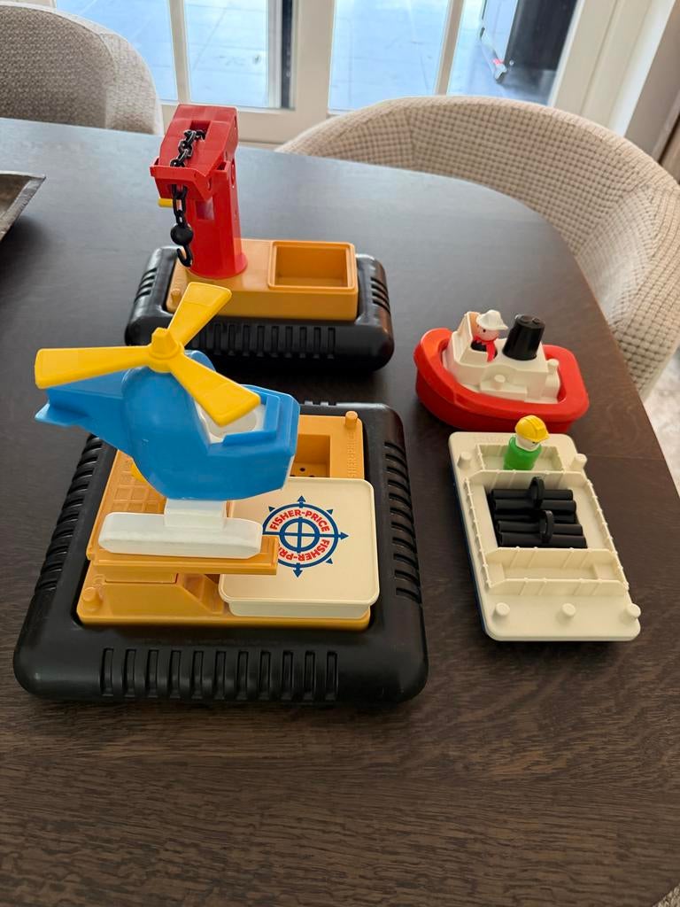 Vintage Fisher-Price Speelgoed: Helikopter, Kraan en Boten, Ophalen of Verzenden, Gebruikt, Speelset