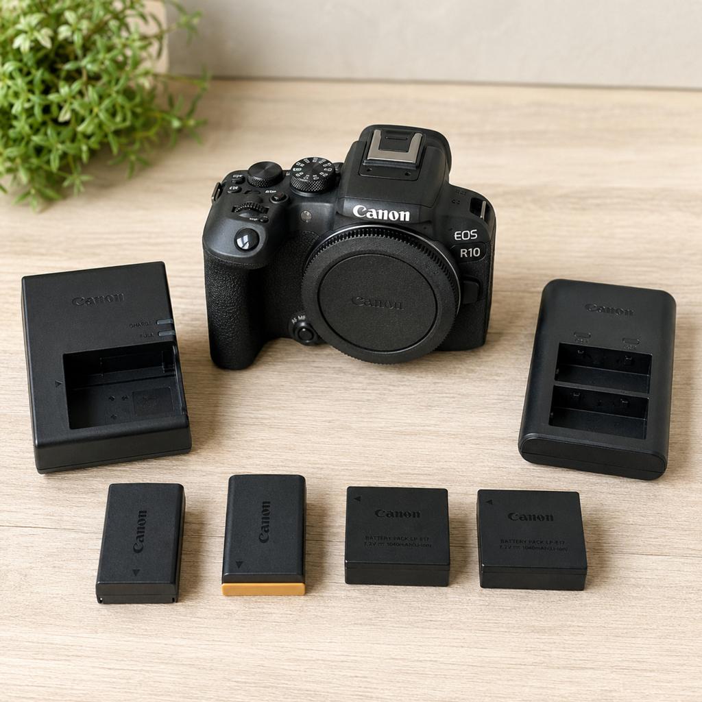 Canon EOS R10 systeemcamera + 4 accu’s + (duo)opladers + tas, Audio, Tv en Foto, Fotocamera's Digitaal, Ophalen, Spiegelreflex