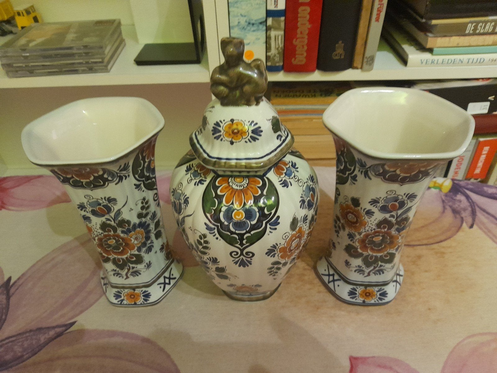 Delfts polychroom handwerk vaas en pot set, Ophalen of Verzenden