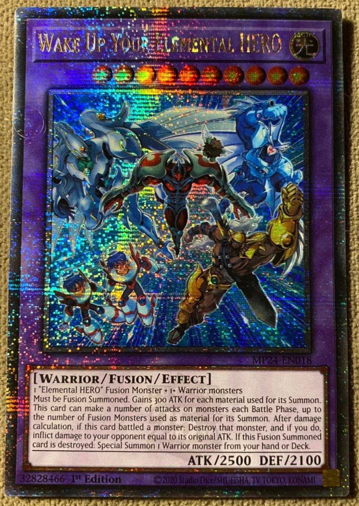 Yu-Gi-Oh! Wake Up Your Elemental HERO Quartercentury MP24 !, Ophalen of Verzenden, Zo goed als nieuw, Losse kaart, Foil