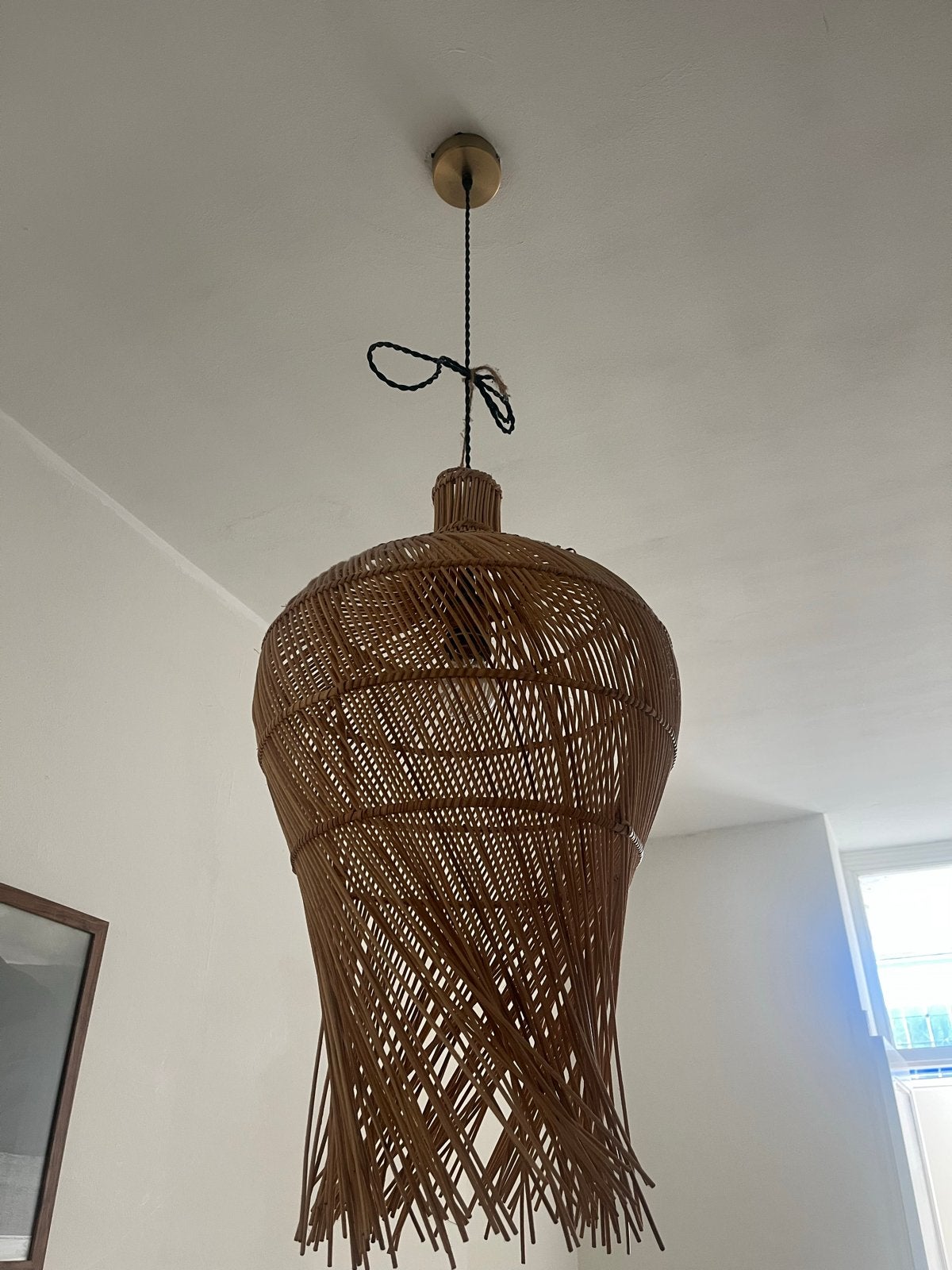 Rotan hanglamp - Boheemse stijl, Ophalen of Verzenden, Zo goed als nieuw, Natuurlijk materiaal, E27 (groot)