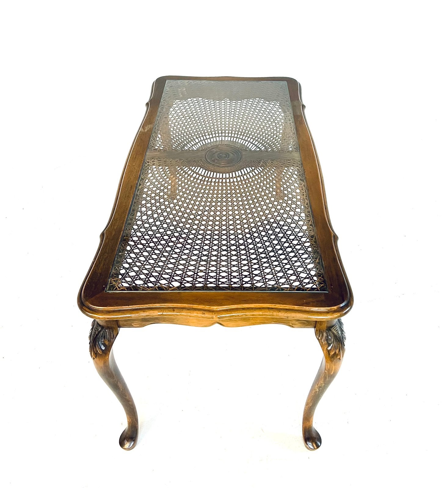 Vintage Chippendale webbing salontafel ‘60, 50 – 75, 100 tot 150 cm, Vintage retro buisframe design rotan webbing papercord deens