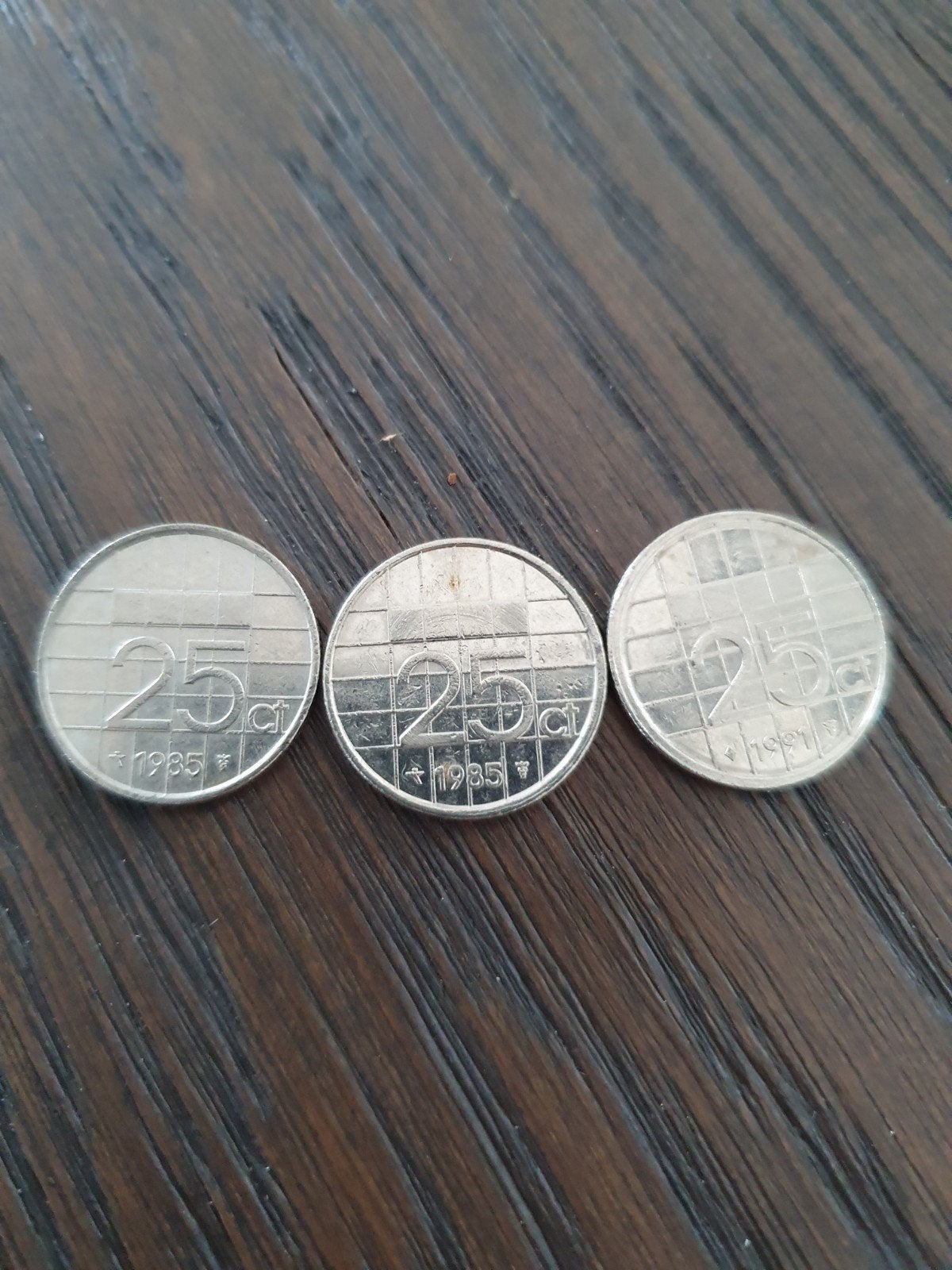 Drie Nederlandse nikkelen 25 cent munten, Postzegels en Munten, Ophalen of Verzenden, Koningin Beatrix, 25 cent, Setje