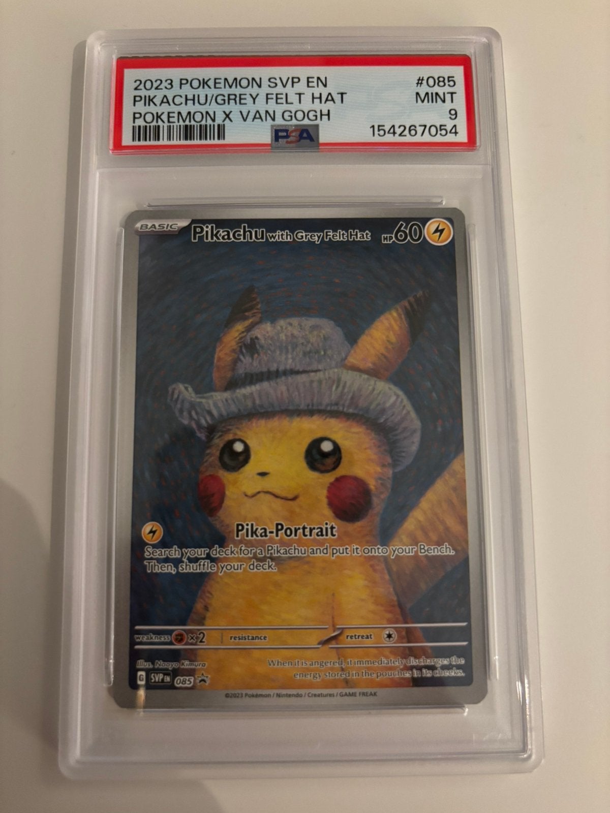 PSA 9 Pikachu With Grey Felt Hat #85 Pokemon Promo, Ophalen, Zo goed als nieuw, Losse kaart