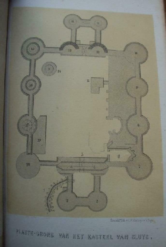 39 / Sluis Het Kasteel Plattegrond 1854, Ophalen of Verzenden