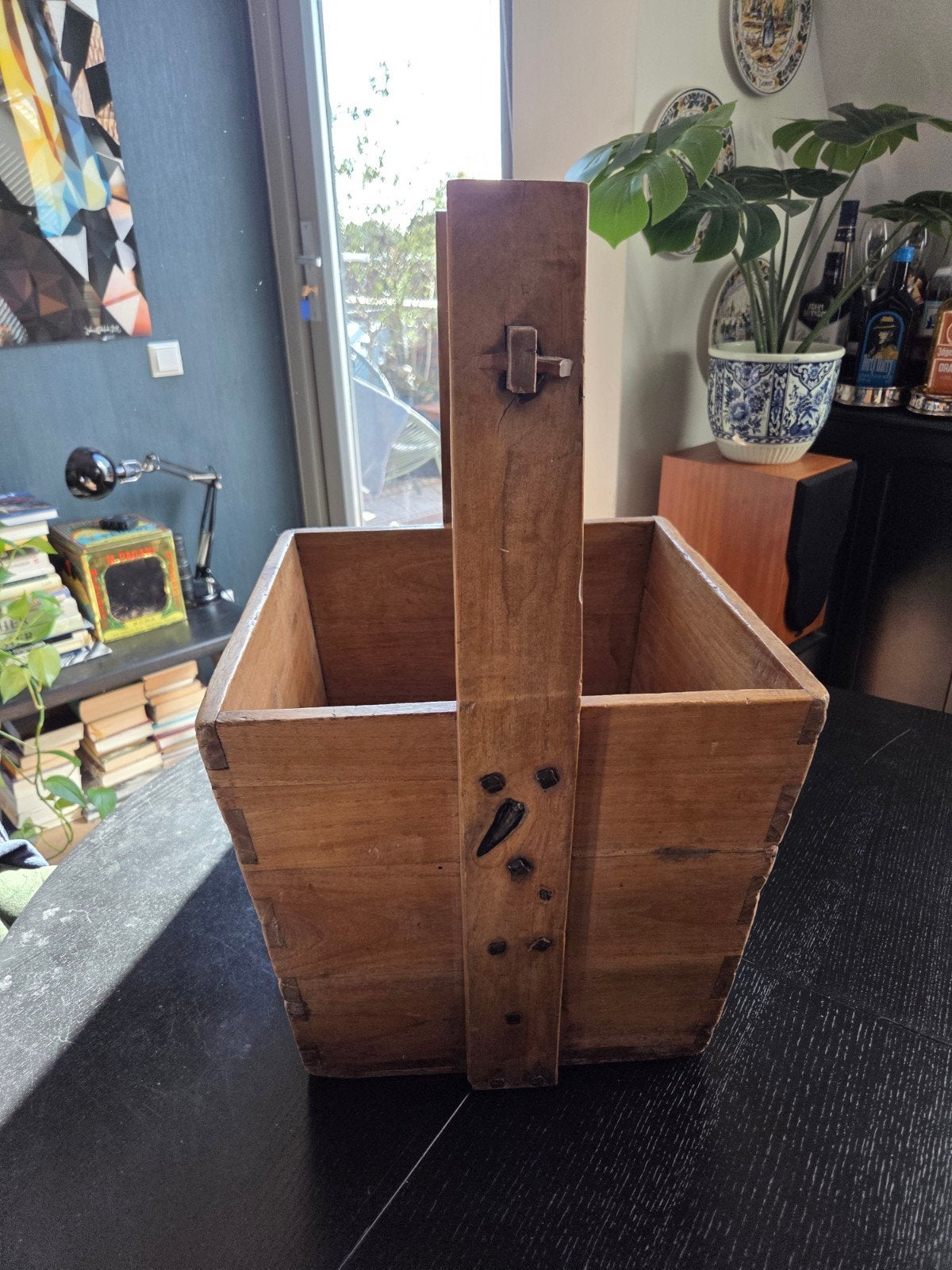 Antieke houten draagmand / opbergmand / rijstbak., Ophalen