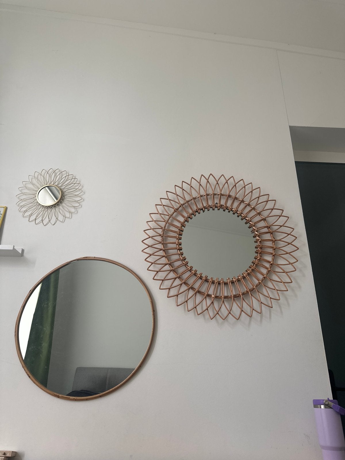 3 wandspiegels in verschillende soorten en formaten, Ophalen, Gebruikt, Rond, 75 tot 100 cm