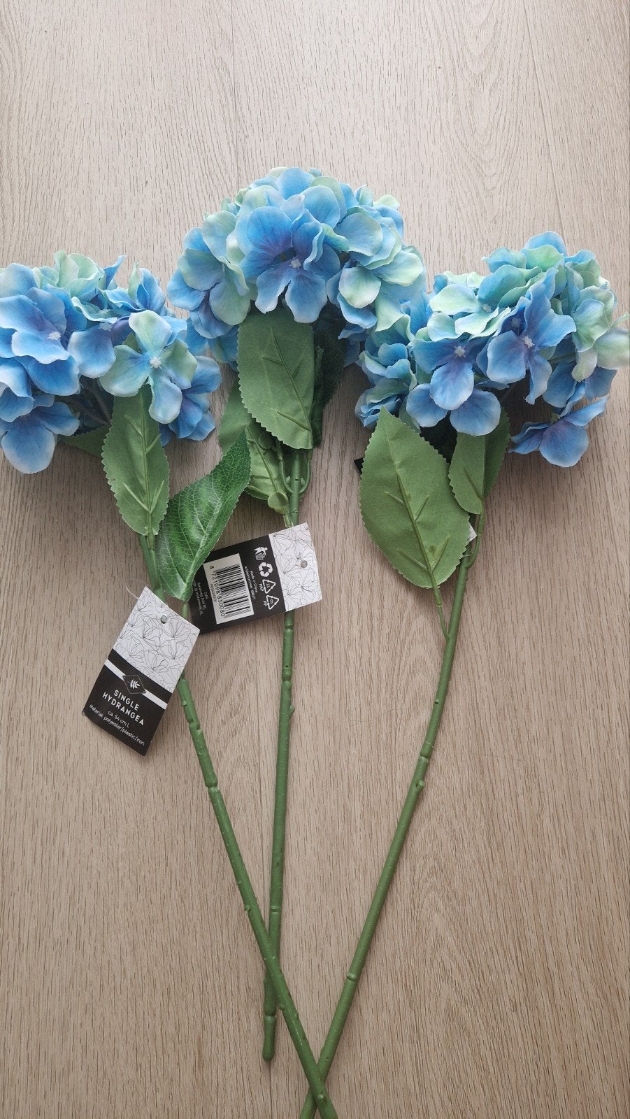 3 stuks nieuwe kunstbloemen - Blauwe Hortensia, Huis en Inrichting, Inclusief kunstbloemen, Binnen, Kunstbloem, Nieuw