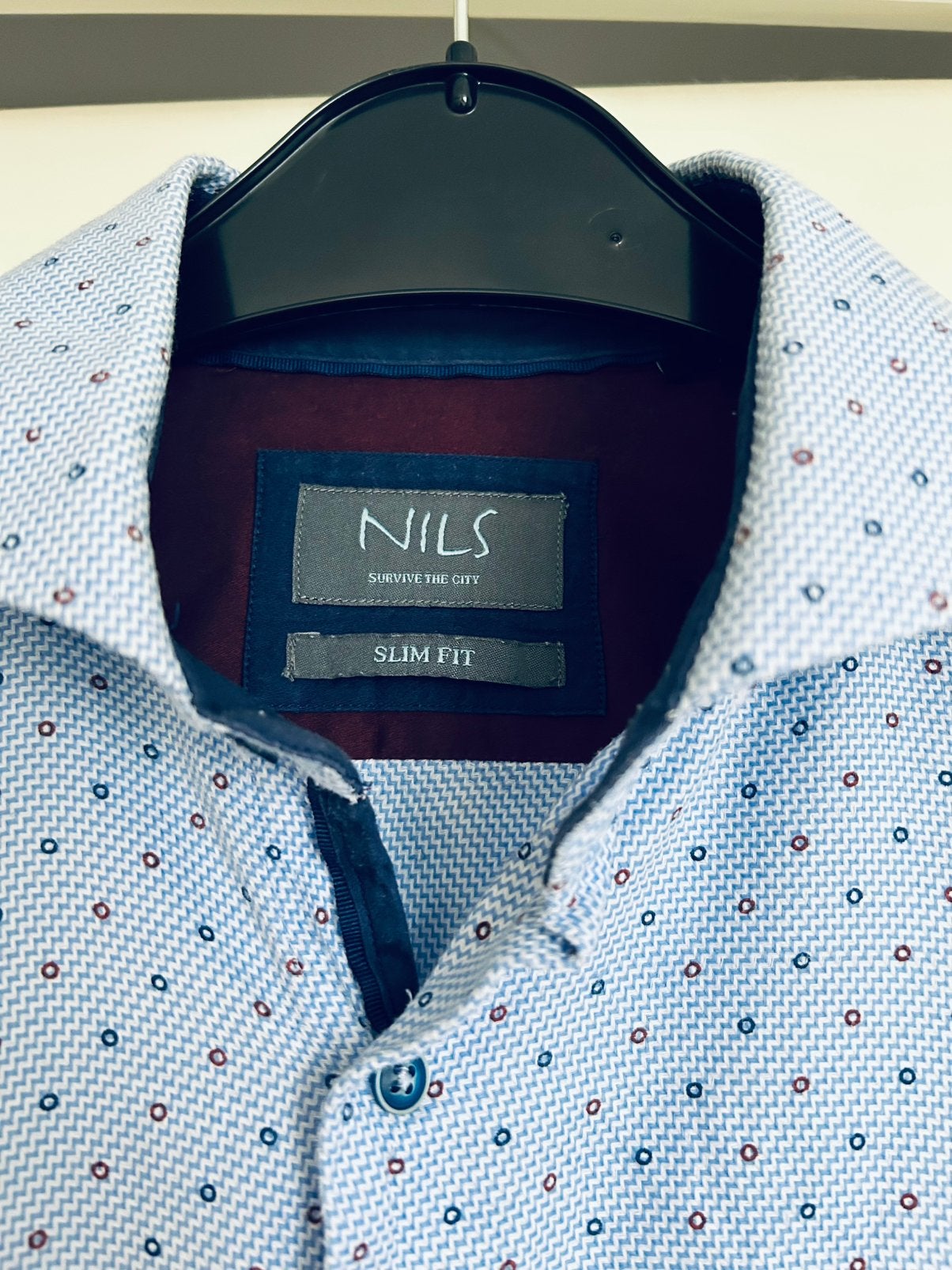 Nils overhemd maat 38 slim fit , katoen, Ophalen of Verzenden, Zo goed als nieuw, Blauw, Halswijdte 38 (S) of kleiner