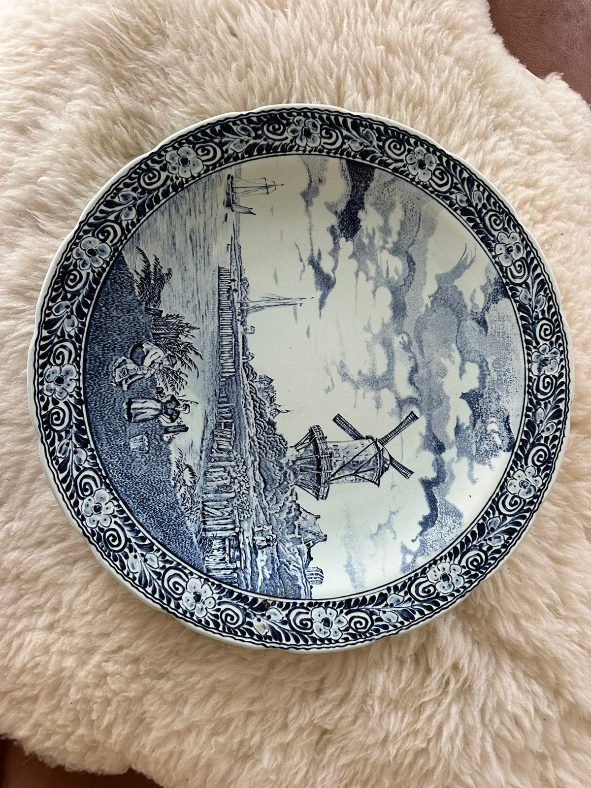 Groot Vintage Delfts Blauw Wandbord - Boch Belgium - Ø 40 cm, Antiek en Kunst, Antiek | Wandborden en Tegels, Ophalen of Verzenden