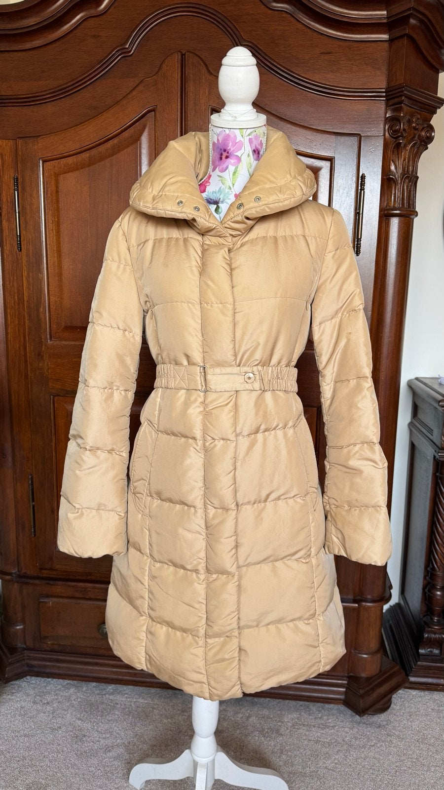 Weekend MaxMara Lange Gewatteerde Jas maat 38, Ophalen of Verzenden, Zo goed als nieuw, Maat 38/40 (M), Beige