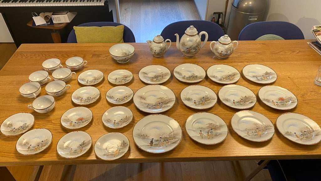 Meiji Eierschaal porcelein Theeservies 33 delig. Voor 1923, Ophalen