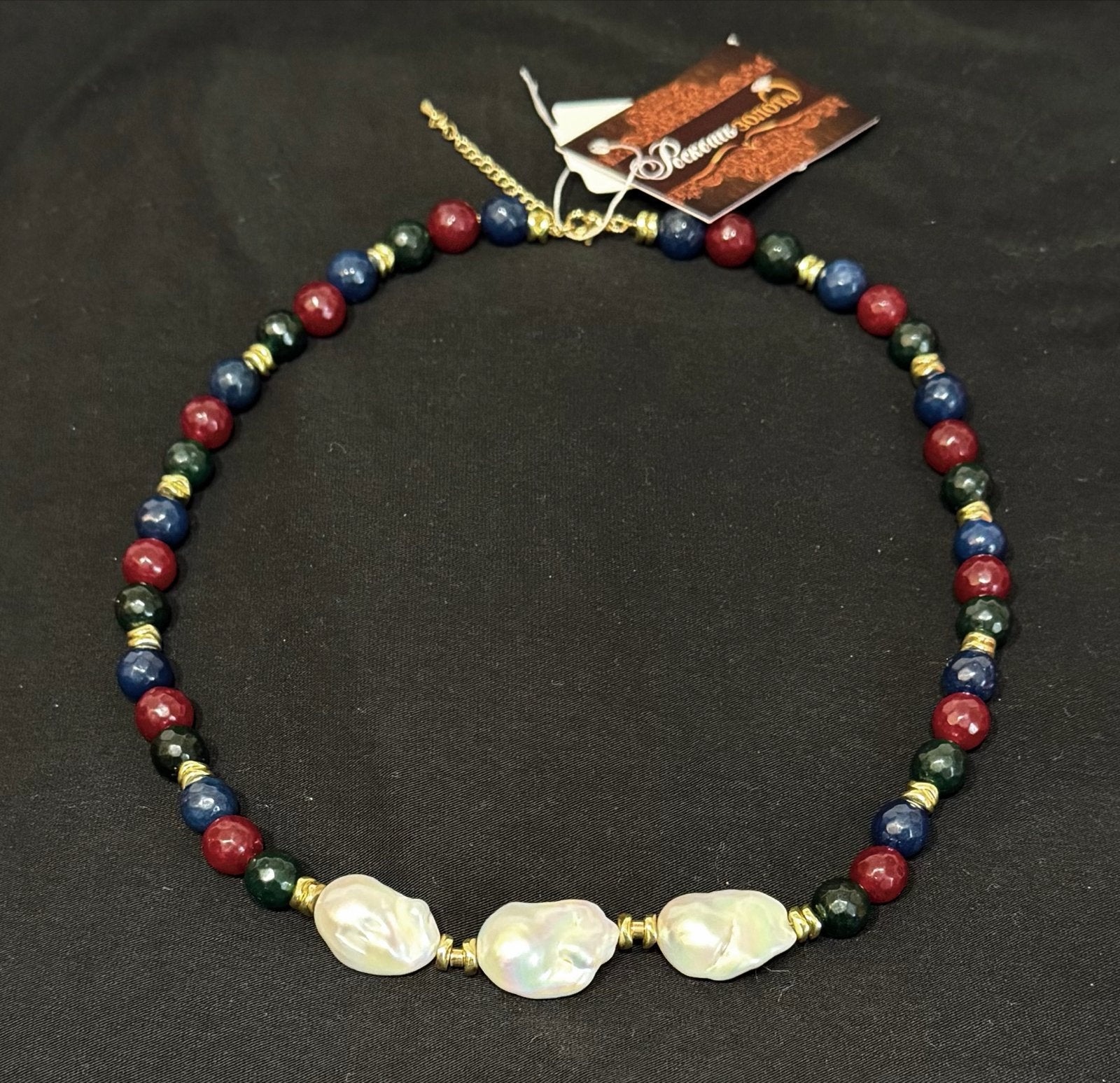 Prachtige ketting met barokparels en edelstenen – Nieuw!, Overige kleuren, Nieuw, Ophalen of Verzenden, Steen of Mineraal
