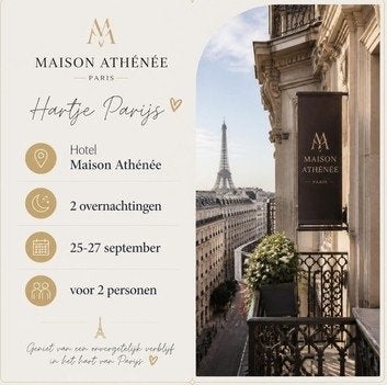 Hotel Maison Athénée 25-27 september 2 personen, Twee personen, 2 overnachtingen