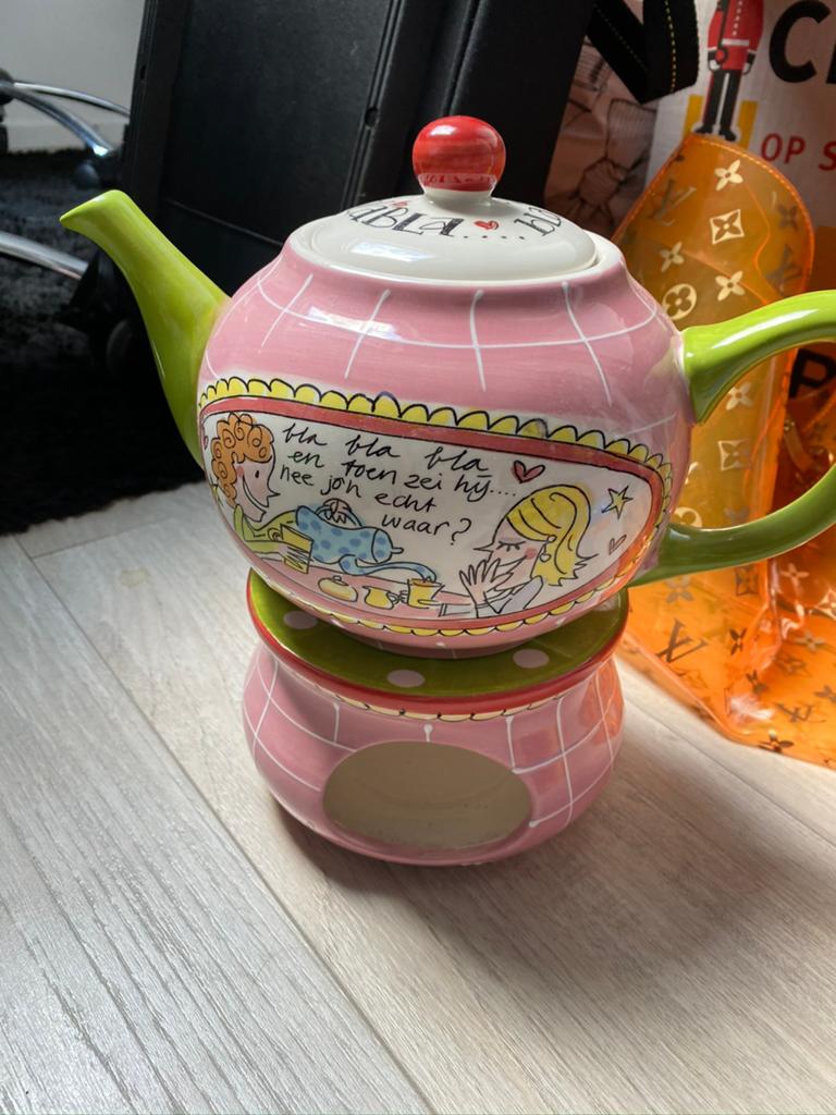 Blond Amsterdam theepot met warmhouder, Ophalen of Verzenden