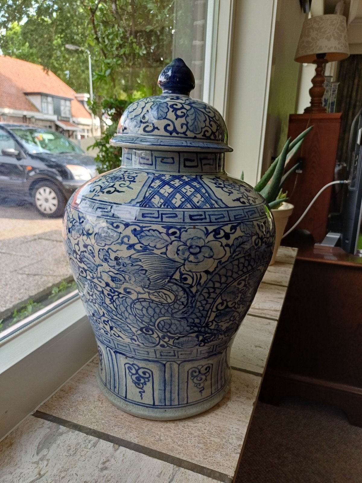 Antieke Chinese Gemberpot met Drakenmotief, Ophalen of Verzenden