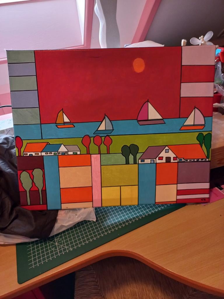 Twee mooie schilderijen modern 50 cm br. en 49 cm hoog, Minder dan 50 cm, Ophalen of Verzenden, Zo goed als nieuw, Schilderij