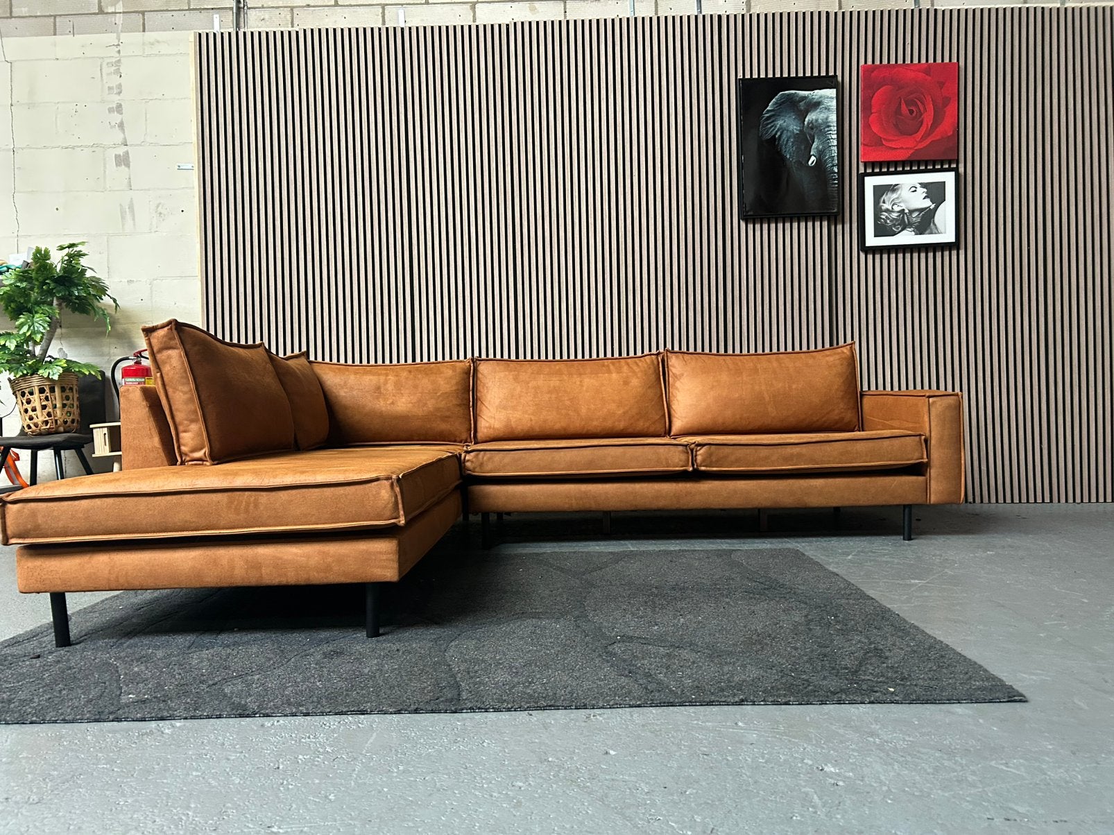 GRATIS LEVERING Hoekbank Cognac 288X220 GEREINIGD