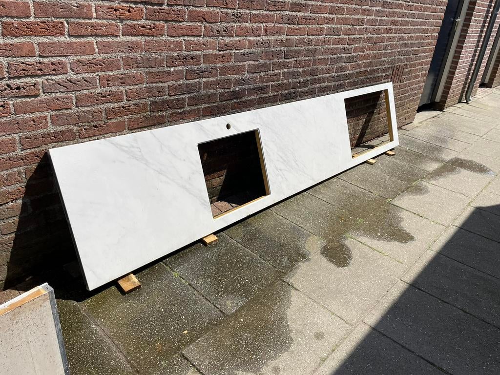Aanrechtblad keramiek, Huis en Inrichting, Keuken | Keukenelementen, Ophalen, Wit, Zo goed als nieuw, 200 cm of meer
