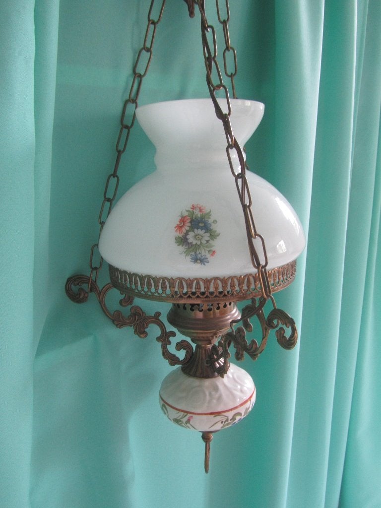 Klassiek Hanglamp voor aan plafond, koper met glas, Ophalen, Gebruikt, Glas