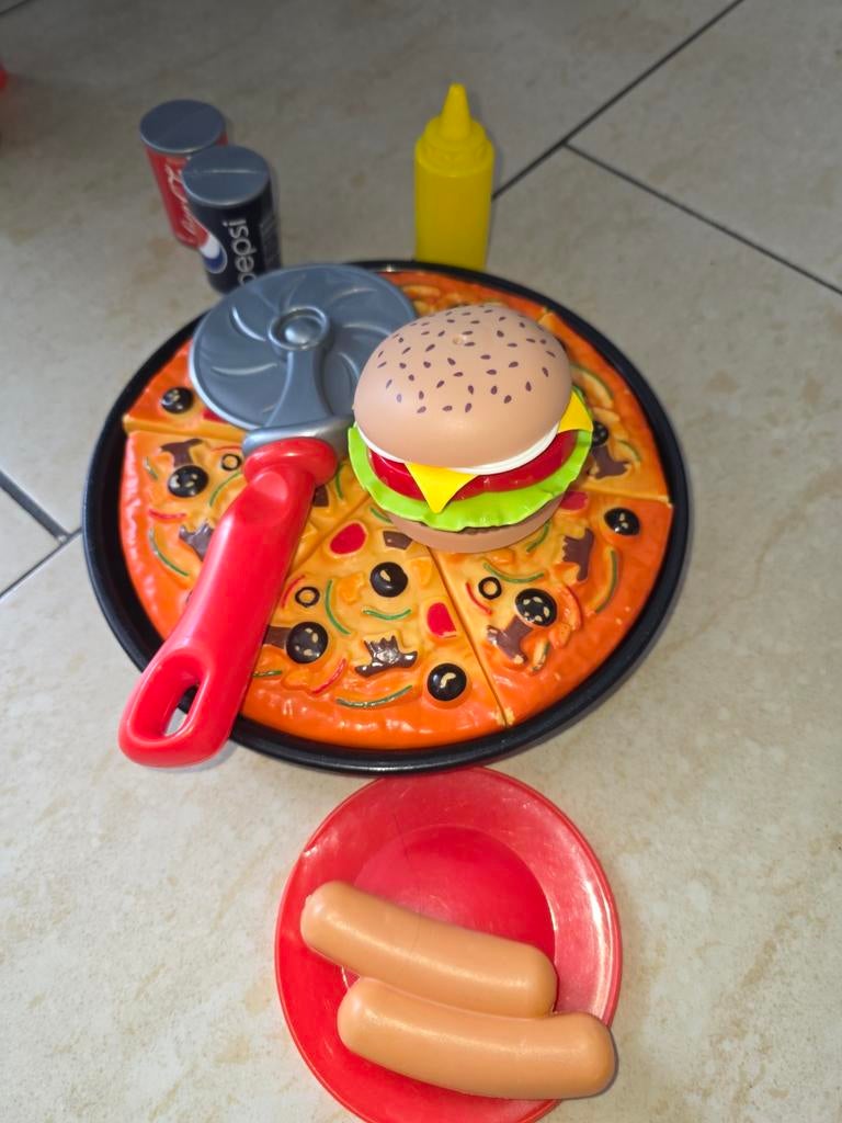 Speelgoed Set: Pizza, Hamburger, Hotdogs en Drankje, Ophalen, Zo goed als nieuw, Jongen of Meisje