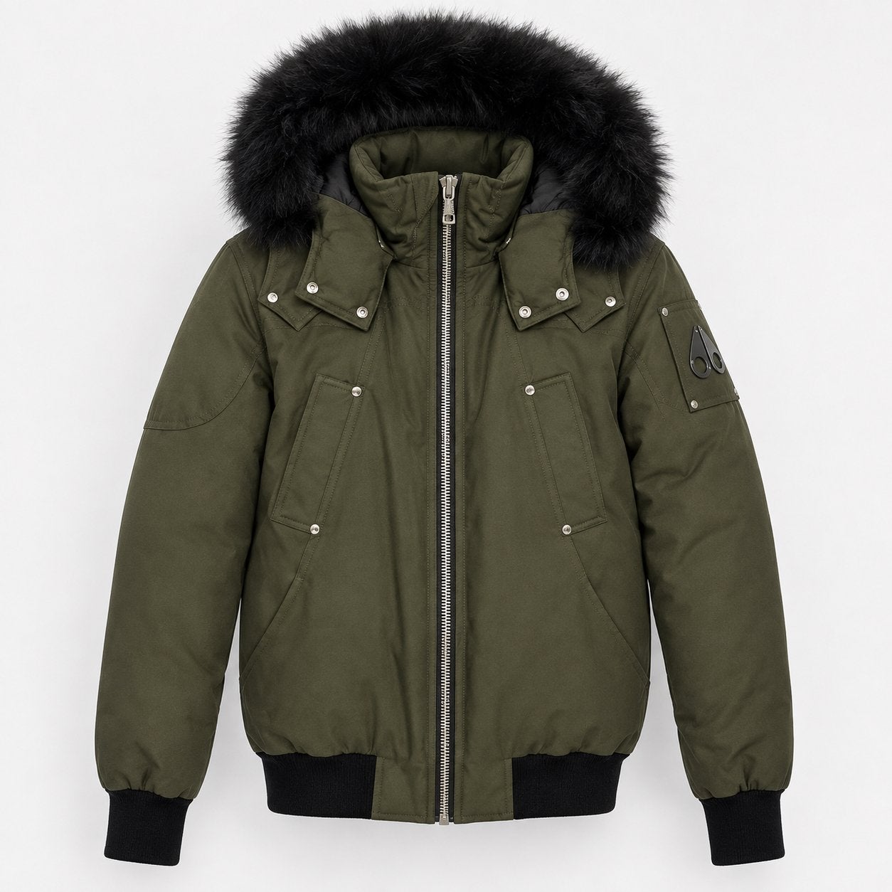 Moose Knuckles Bomber Jas - Groen met Zwarte Bontkraag, Kleding | Heren, Ophalen of Verzenden, Nieuw, Maat 52/54 (L), Groen