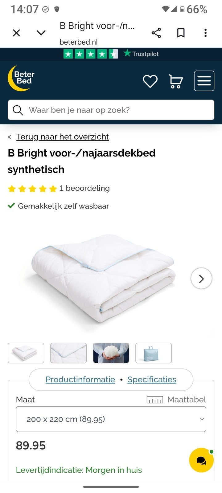 Dekbed B Bright synthetisch Zomer+Voor/Najaar delen, Wit, Ophalen of Verzenden, Deken of Dekbed, Nieuw