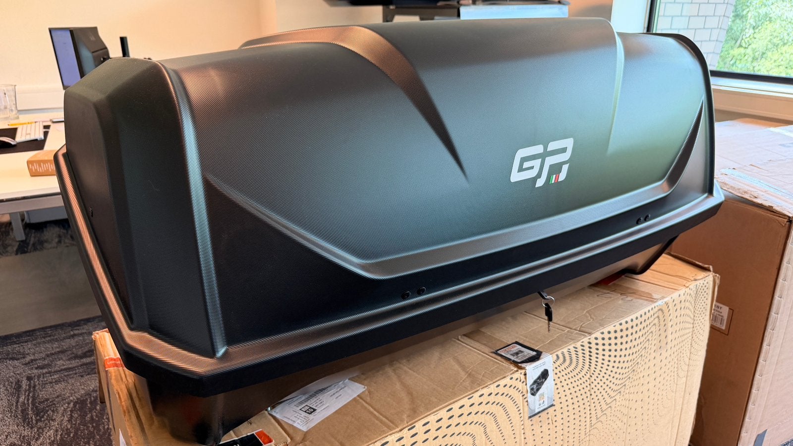 Gp Bagagebox Calypso 340 liter trekhaak koffer, Ophalen, Gebruikt