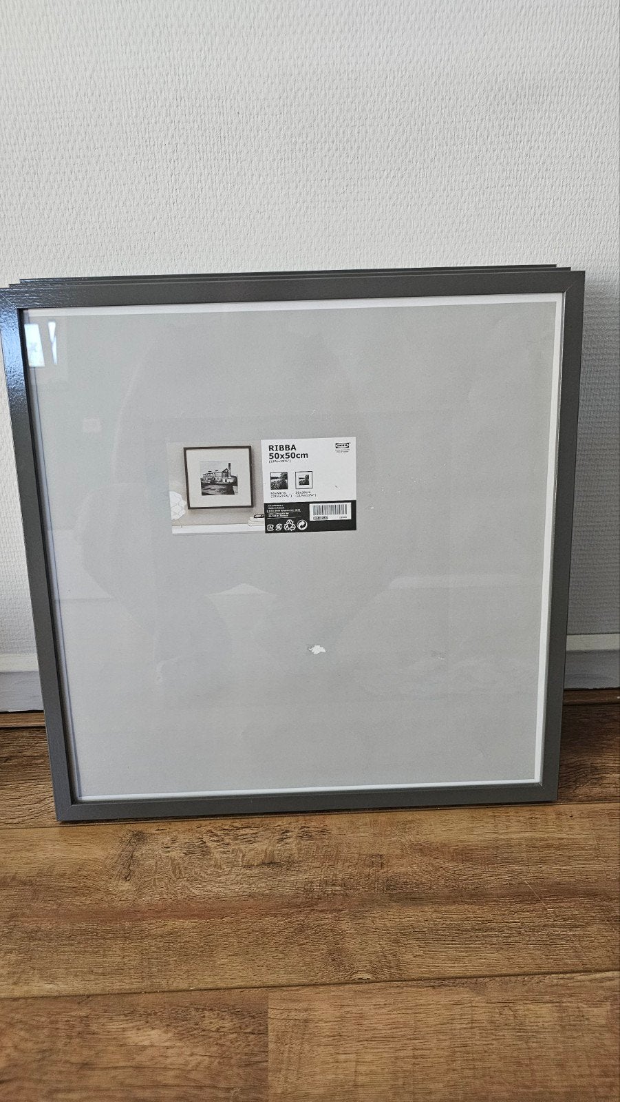 3x IKEA RIBBA fotolijst 50x50cm - Grijs, Ophalen, Gebruikt, Hangend, Hout