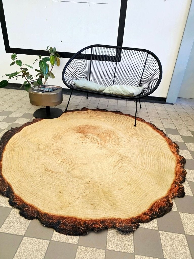 Original YLdesign "Woody Wood" Tree Slice Area Rug  (185cm), Gebruikt, 150 tot 200 cm, Ophalen of Verzenden, Crème