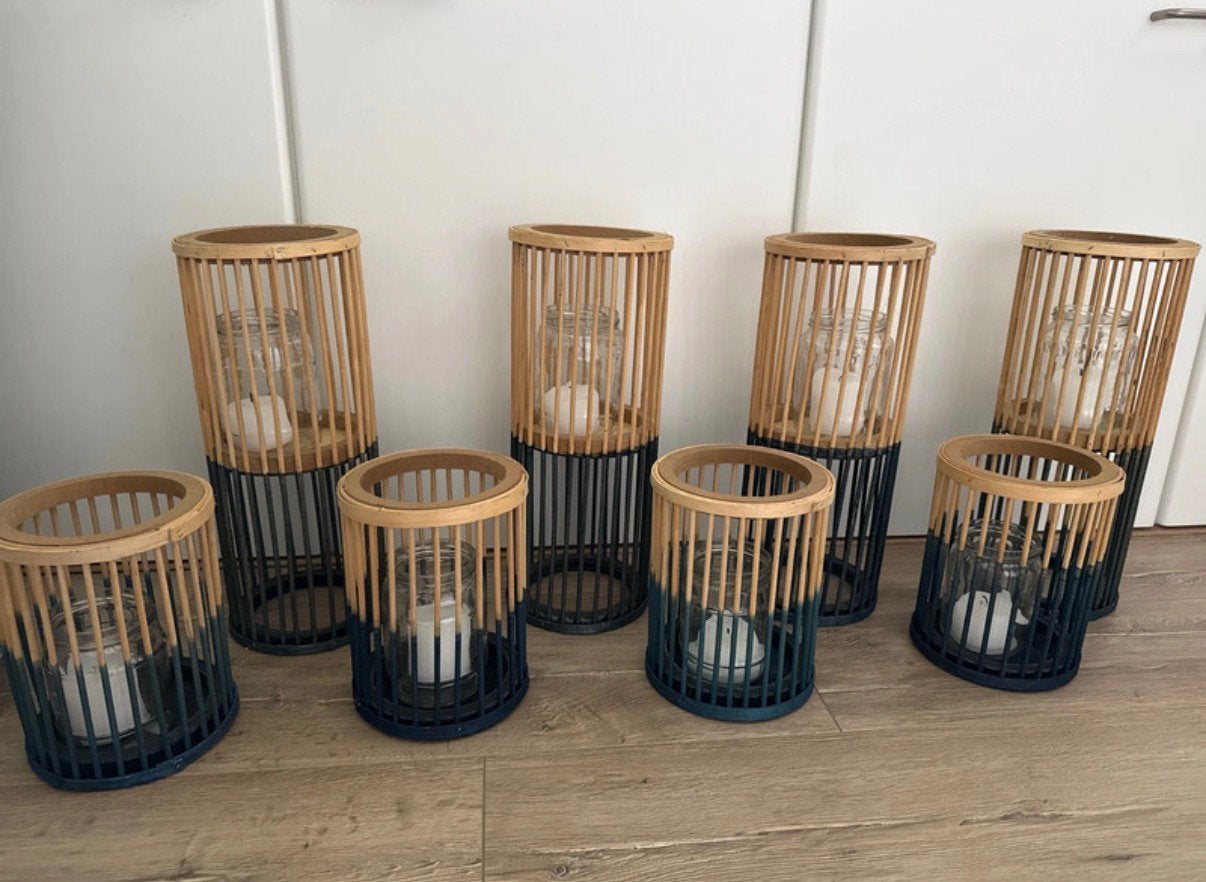 Rotan windlichten, Windlicht, Blauw, Overige merken, Natuurlijk materiaal