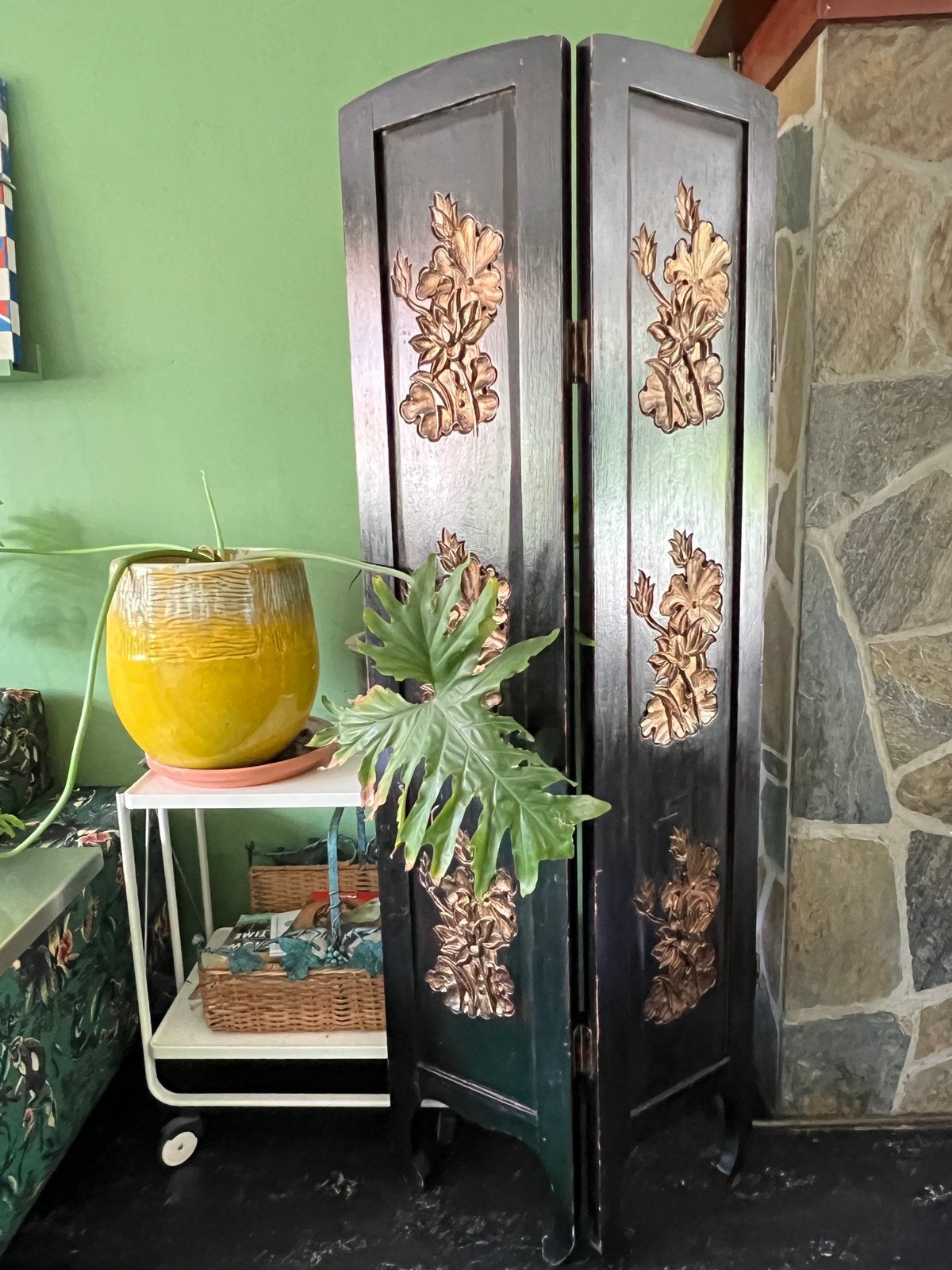 Vintage Chinoiserie kamerscherm antiek Japans panelen goud, Ophalen, Gebruikt
