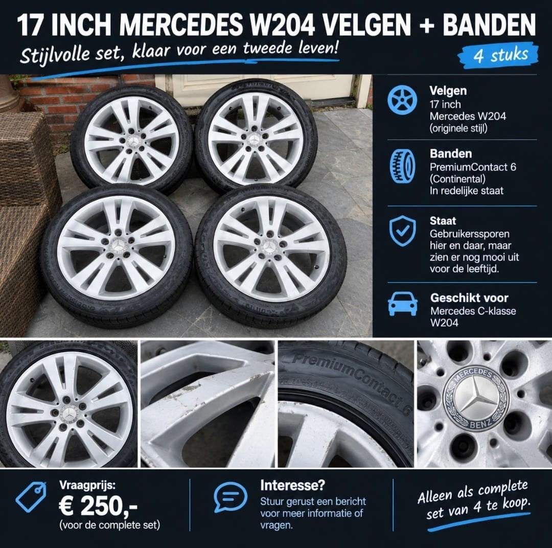 Mercedes W204 Velgen met Banden (17 inch), Auto-onderdelen, Ophalen, Gebruikt, Banden en Velgen, 17 inch