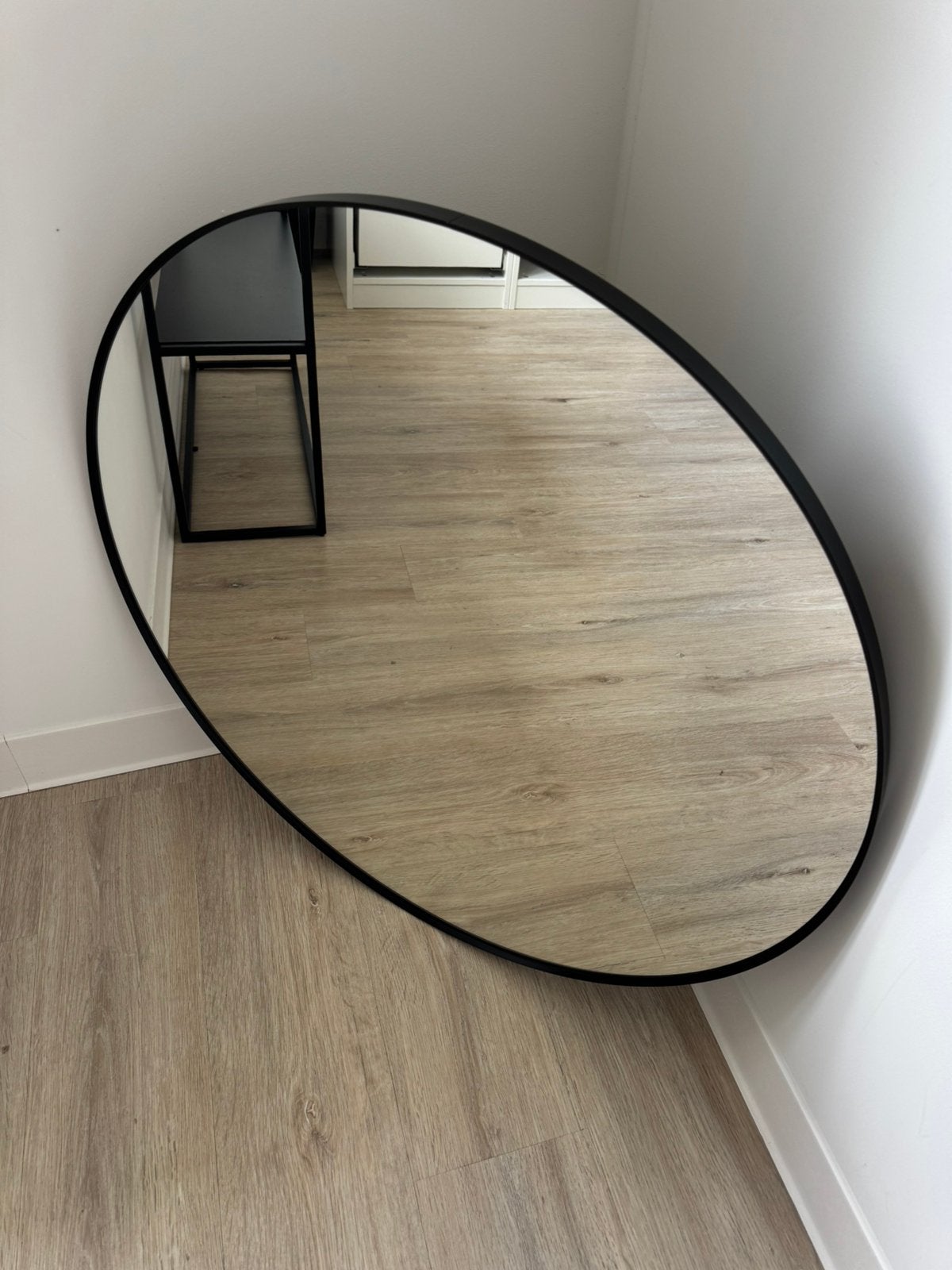 IKEA ronde spiegel zwart, Ophalen, Rond, Zo goed als nieuw, 75 tot 100 cm