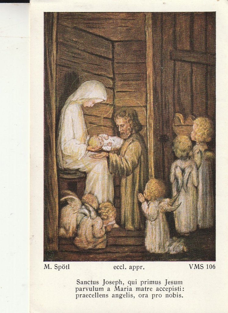 Vintage Prent: Geboorte van Jezus met Engelen, Ophalen of Verzenden, Gebruikt, Kaart of Prent, Christendom | Katholiek