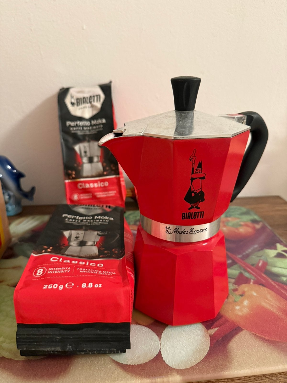Bialetti Moka Express rood 6 kops + koffie, Ophalen, Zo goed als nieuw