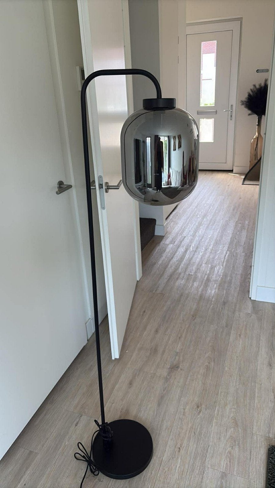 Zo goed als nieuwe vloerlamp met rookglas - 1.80m hoog, Ophalen, Zo goed als nieuw, Glas, 150 tot 200 cm
