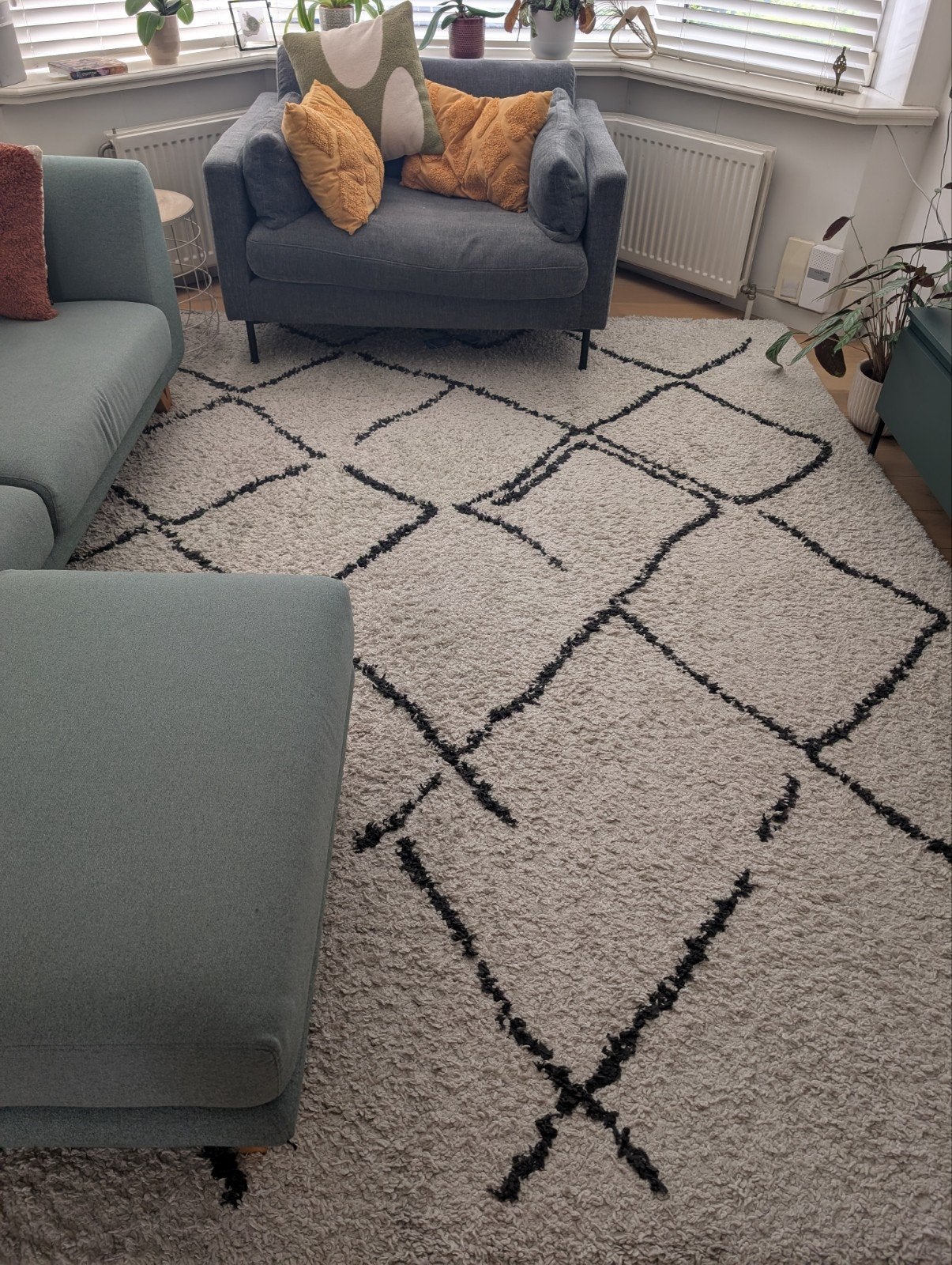 Shaggy Agadir Vloerkleed - Off-White/Donkergrijs, Gebruikt, Modern, Shaggy, Geometrisch, 200 cm of meer, Ophalen of Verzenden