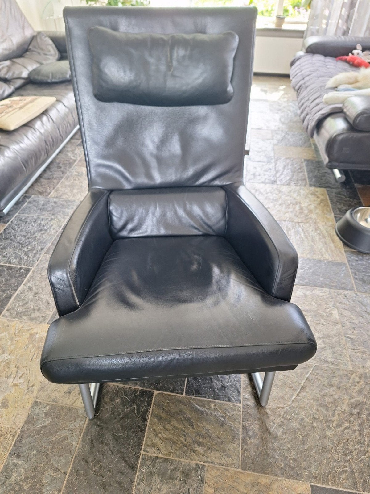 Rolf Benz Fauteuil Zwart Leer - Comfortabel Design, Huis en Inrichting, Ophalen, Zo goed als nieuw, Leer, Design