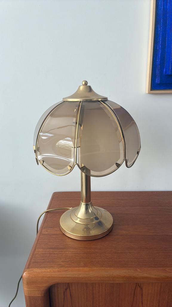 Hollywood Regency tafellamp lamp- vintage rookglas 60s 50s, Ophalen, Zo goed als nieuw, Minder dan 50 cm