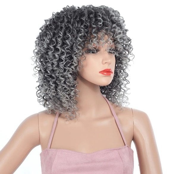 Pruik afro kroes grijsmix schouderlang haar spiraalkrullen, Verzenden, Nieuw, Pruik of Haarverlenging