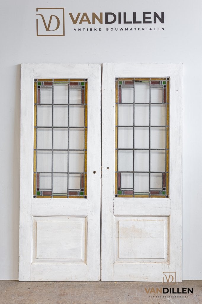 Set oude openslaande deuren met glas in lood 205 x 76.5