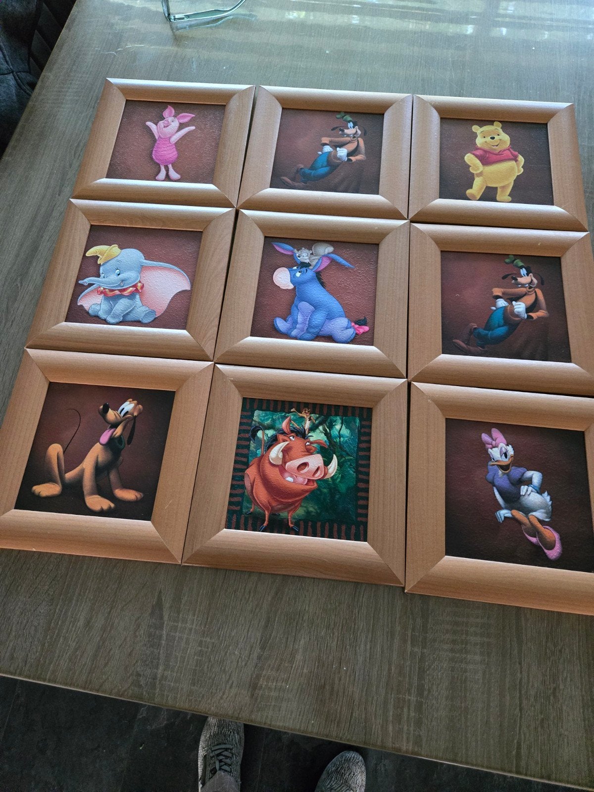 9 Schilderijtjes Disney figuren 23x23 cm voor kinderkamer, Ophalen, Minder dan 50 cm, Gebruikt, Schilderij