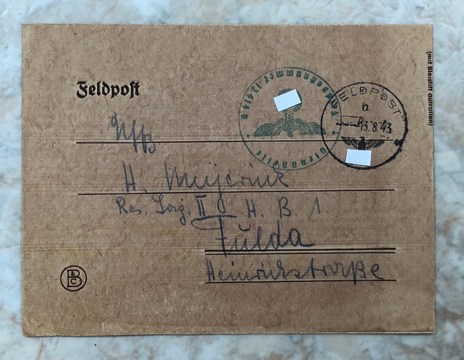 Duitse veldpost, vanuit Rusland, gestempeld 13.8.43., Verzenden, Brief