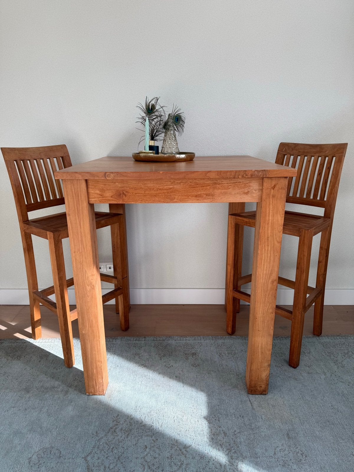 Teak Bartafel met 2 Barkrukken - Ophalen, Ophalen, Gebruikt, 100 tot 150 cm, Tot twee personen