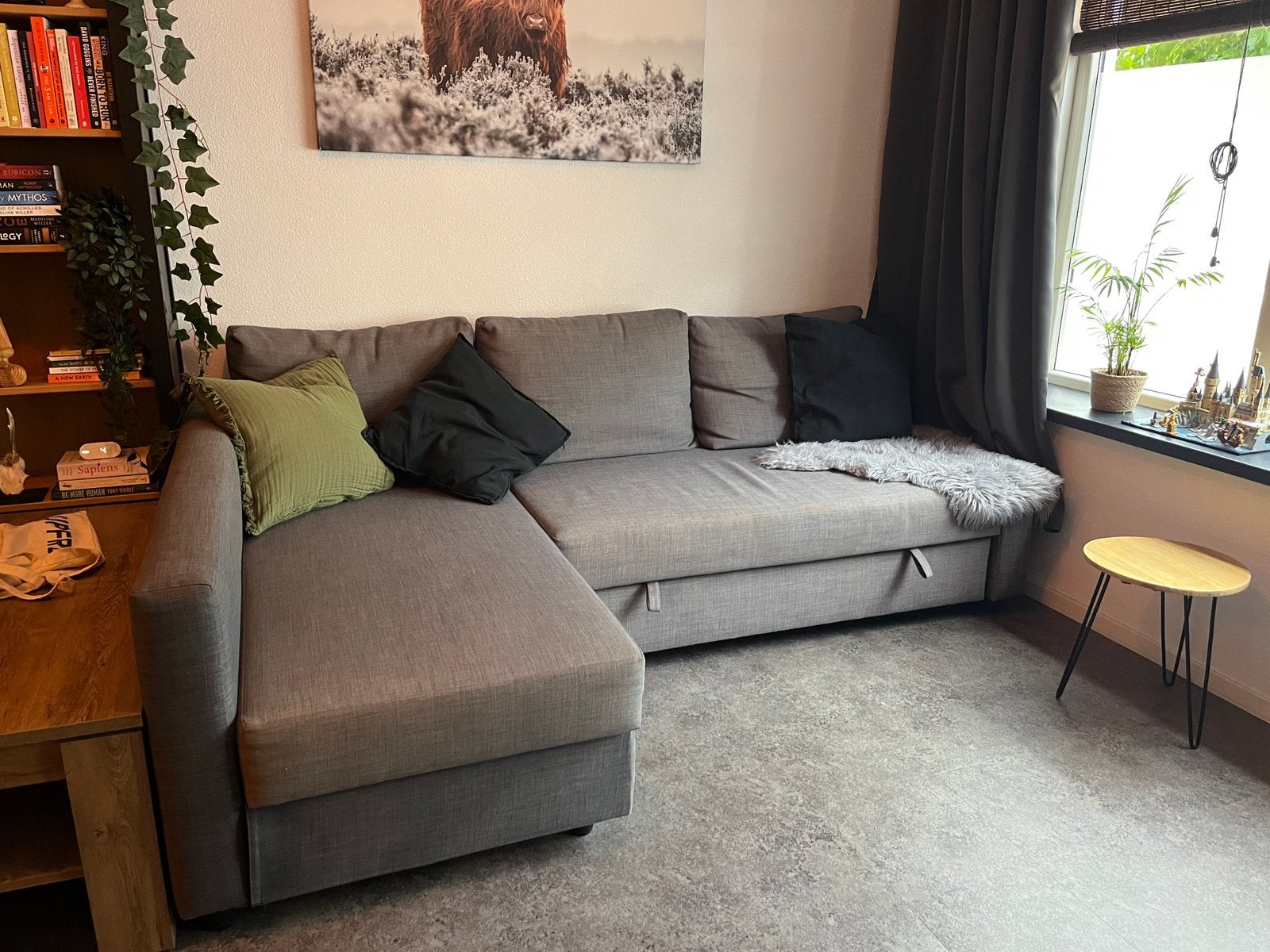 IKEA FRIHETEN Hoekslaapbank met opberger donkergrijs, Ophalen, Zo goed als nieuw