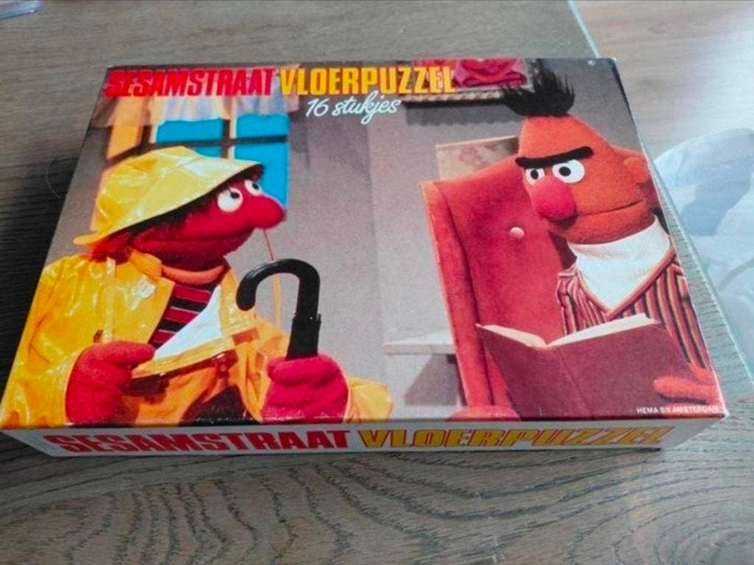 Vintage Sesamstraat vloerpuzzel (HEMA) – 16 stukjes, Ophalen of Verzenden, 10 tot 50 stukjes, Zo goed als nieuw