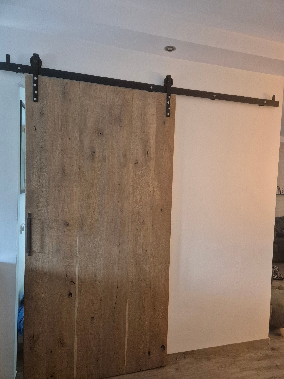 Massief houten schuifdeur met rail, Doe-het-zelf en Verbouw, Deuren en Horren, Ophalen, Schuifdeur, Binnendeur, 200 tot 215 cm