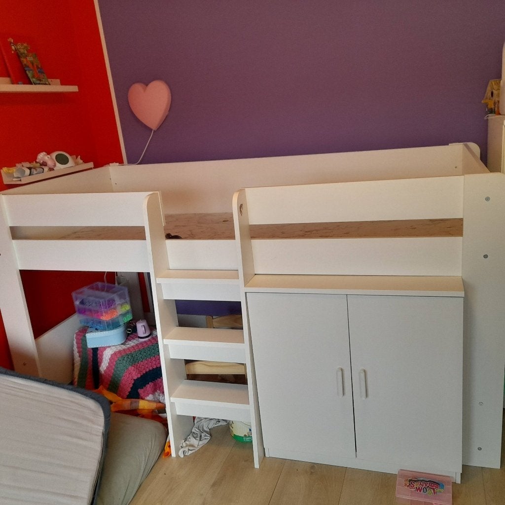 Hoogslaper met bureau en kast - Wit, Ophalen, Gebruikt, Hoogslaper