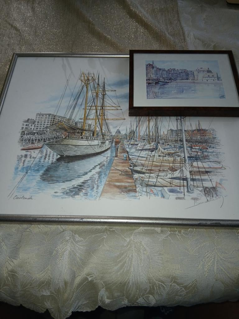 Twee ingelijste maritieme aquarellen, Antiek en Kunst, Ophalen of Verzenden